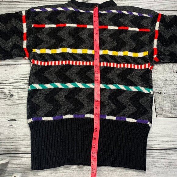 Vintage Rainbow Colourful Stripped Balloon Sleeve Crewneck Sweater - Picture 12 of 13